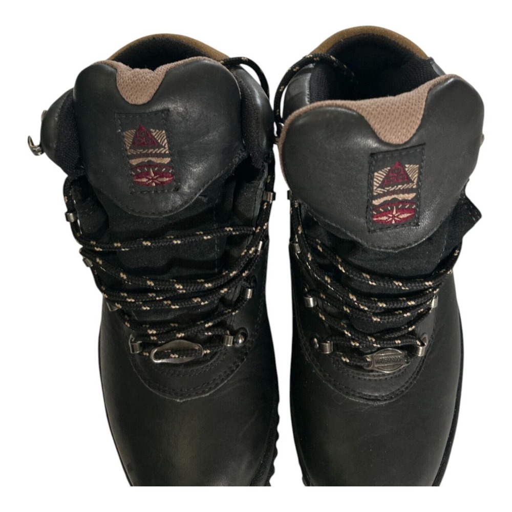 Nike Black Leather Lace-Up Ankle Boots with Tan Trim - Picture 2 of 10